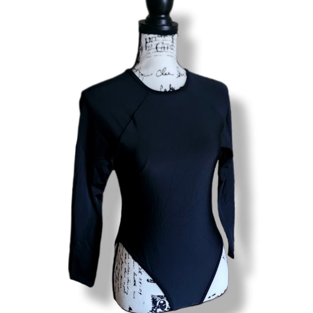 NWOT Long Sleeve Black One Piece Swimsuit - Picture 4 of 8
